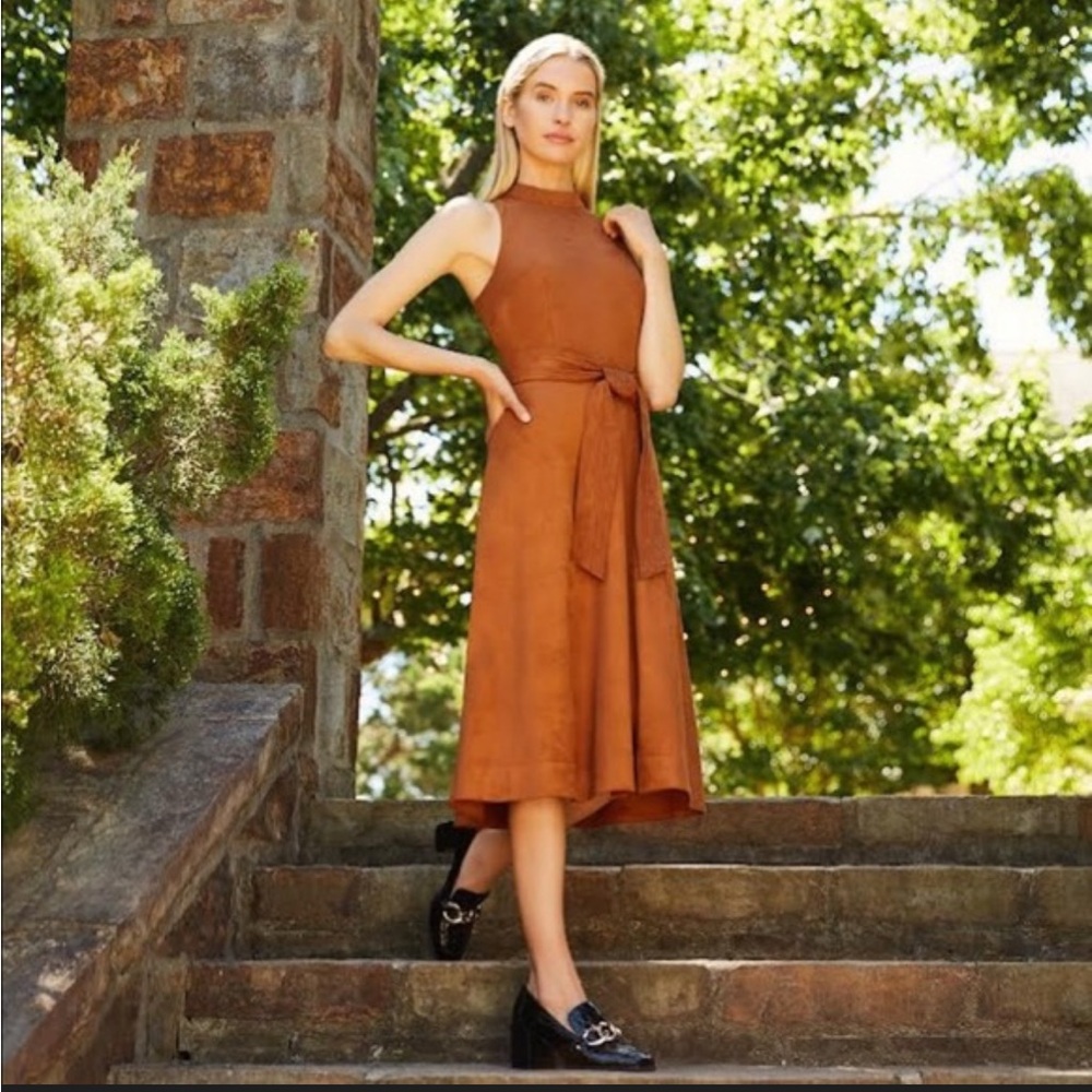 Antonio Melani Kinnon Mock Neck Suede Midi Dress Size 12